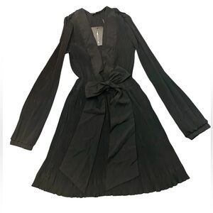 Pretty Little Thing Black Plunge Neck Pleated Party Dress Womens 8 UK12